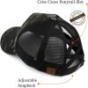imageCC Exclusives Washed Distressed Embroidered Patch Cotton Denim CrissCross Ponytail Hat Adjustable Baseball CapMountains  Black Camo