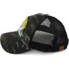 imageCC Exclusives Washed Distressed Embroidered Patch Cotton Denim CrissCross Ponytail Hat Adjustable Baseball CapMountains  Black Camo