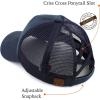 imageCC Exclusives Washed Distressed Embroidered Patch Cotton Denim CrissCross Ponytail Hat Adjustable Baseball CapMountains  Navy