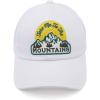 imageCC Exclusives Washed Distressed Embroidered Patch Cotton Denim CrissCross Ponytail Hat Adjustable Baseball CapMountains  White