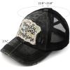 imageCC Exclusives Washed Distressed Embroidered Patch Cotton Denim CrissCross Ponytail Hat Adjustable Baseball CapTequila  Black