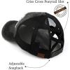 imageCC Exclusives Washed Distressed Embroidered Patch Cotton Denim CrissCross Ponytail Hat Adjustable Baseball CapTequila  Black