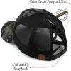 imageCC Exclusives Washed Distressed Embroidered Patch Cotton Denim CrissCross Ponytail Hat Adjustable Baseball CapWild  Black Camo