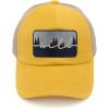 imageCC Exclusives Washed Distressed Embroidered Patch Cotton Denim CrissCross Ponytail Hat Adjustable Baseball CapWild  Mustard