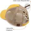 imageCC Exclusives Washed Distressed Embroidered Patch Cotton Denim CrissCross Ponytail Hat Adjustable Baseball CapWild  Mustard