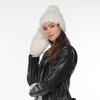 imageCC Faux Fur Pom Beanie for Women  Stretchable Soft Warm Knit Winter Skully Hat with Faux Fur PomIvory