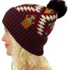 imageCC Fur Pom Winter Fall Trendy Chunky Stretchy Cable Knit Beanie HatAztec Dk Berry