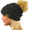imageCC Fur Pom Winter Fall Trendy Chunky Stretchy Cable Knit Beanie HatMetallic Black