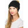 imageCC Hat43 Thick Warm Cap Hat Skully Faux Fur Pom Pom Cable Knit Beanie 2 PackBlack