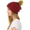 imageCC Hat43 Thick Warm Cap Hat Skully Faux Fur Pom Pom Cable Knit Beanie 2 PackBurgundy