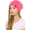 imageCC Hat43 Thick Warm Cap Hat Skully Faux Fur Pom Pom Cable Knit Beanie 2 PackCandy Pink