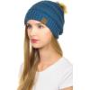 imageCC Hat43 Thick Warm Cap Hat Skully Faux Fur Pom Pom Cable Knit Beanie 2 PackDark Denim