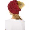 imageCC Hat43 Thick Warm Cap Hat Skully Faux Fur Pom Pom Cable Knit Beanie 2 PackMetallic Burgundy