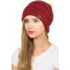 imageCC Hat43 Thick Warm Cap Hat Skully Faux Fur Pom Pom Cable Knit Beanie 2 PackMetallic Burgundy