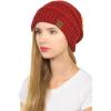 imageCC Hat43 Thick Warm Cap Hat Skully Faux Fur Pom Pom Cable Knit Beanie 2 PackMetallic Red