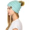 imageCC Hat43 Thick Warm Cap Hat Skully Faux Fur Pom Pom Cable Knit Beanie 2 PackMint
