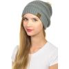 imageCC Hat43 Thick Warm Cap Hat Skully Faux Fur Pom Pom Cable Knit Beanie 2 PackNatural Grey