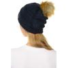 imageCC Hat43 Thick Warm Cap Hat Skully Faux Fur Pom Pom Cable Knit Beanie 2 PackNavy