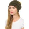 imageCC Hat43 Thick Warm Cap Hat Skully Faux Fur Pom Pom Cable Knit Beanie 2 PackNew Olive