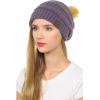 imageCC Hat43 Thick Warm Cap Hat Skully Faux Fur Pom Pom Cable Knit Beanie 2 PackViolet