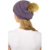 imageCC Hat43 Thick Warm Cap Hat Skully Faux Fur Pom Pom Cable Knit Beanie 2 PackViolet