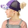 imageCC Kids 25 Ponytail Messy Buns Ponycaps Baseball Visor Cap HatCriss Cross Distressed Tie Dye Purple