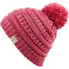 imageCC Kids Beanie Ages 25 Warm Chunky Stretchy Knit Slouch Beanie Skull Kids Hat with Pom4 Tone  Hot Pink Mix