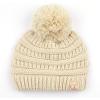 imageCC Kids Beanie Ages 25 Warm Chunky Stretchy Knit Slouch Beanie Skull Kids Hat with PomBeige