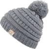 imageCC Kids Beanie Ages 25 Warm Chunky Stretchy Knit Slouch Beanie Skull Kids Hat with PomLt Mel Grey