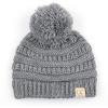 imageCC Kids Beanie Ages 25 Warm Chunky Stretchy Knit Slouch Beanie Skull Kids Hat with PomLt Mel Grey