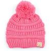 imageCC Kids Beanie Ages 25 Warm Chunky Stretchy Knit Slouch Beanie Skull Kids Hat with PomNew Candy Pink