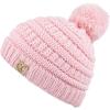 imageCC Kids Beanie Ages 25 Warm Chunky Stretchy Knit Slouch Beanie Skull Kids Hat with PomPale Pink
