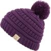 imageCC Kids Beanie Ages 25 Warm Chunky Stretchy Knit Slouch Beanie Skull Kids Hat with PomPurple