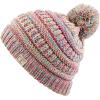 imageCC Kids Beanie Ages 25 Warm Chunky Stretchy Knit Slouch Beanie Skull Kids Hat with PomRainbow Mix