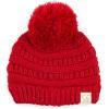 imageCC Kids Beanie Ages 25 Warm Chunky Stretchy Knit Slouch Beanie Skull Kids Hat with PomRed