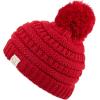 imageCC Kids Beanie Ages 25 Warm Chunky Stretchy Knit Slouch Beanie Skull Kids Hat with PomRed