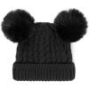 imageCC Kids Cable Knit Double Pom Beanie for Kids  Comfortable Soft Warm Children Youth Skully Hat with PomMatching Faux Fur Pom Black