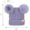 imageCC Kids Cable Knit Double Pom Beanie for Kids  Comfortable Soft Warm Children Youth Skully Hat with PomMatching Faux Fur Pom Lavender