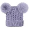 imageCC Kids Cable Knit Double Pom Beanie for Kids  Comfortable Soft Warm Children Youth Skully Hat with PomMatching Faux Fur Pom Lavender
