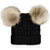 imageCC Kids Cable Knit Double Pom Beanie for Kids  Comfortable Soft Warm Children Youth Skully Hat with PomNatural Faux Fur Pom Black