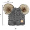 imageCC Kids Cable Knit Double Pom Beanie for Kids  Comfortable Soft Warm Children Youth Skully Hat with PomNatural Faux Fur Pom Dark Melange Gray