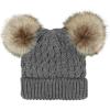 imageCC Kids Cable Knit Double Pom Beanie for Kids  Comfortable Soft Warm Children Youth Skully Hat with PomNatural Faux Fur Pom Dark Melange Gray