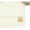 imageCC Kids Cable Knit Double Pom Beanie for Kids  Comfortable Soft Warm Children Youth Skully Hat with PomNatural Faux Fur Pom Ivory