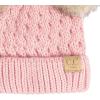 imageCC Kids Cable Knit Double Pom Beanie for Kids  Comfortable Soft Warm Children Youth Skully Hat with PomNatural Faux Fur Pom Pale Pink