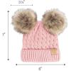 imageCC Kids Cable Knit Double Pom Beanie for Kids  Comfortable Soft Warm Children Youth Skully Hat with PomNatural Faux Fur Pom Pale Pink