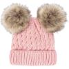 imageCC Kids Cable Knit Double Pom Beanie for Kids  Comfortable Soft Warm Children Youth Skully Hat with PomNatural Faux Fur Pom Pale Pink