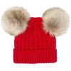 imageCC Kids Cable Knit Double Pom Beanie for Kids  Comfortable Soft Warm Children Youth Skully Hat with PomNatural Faux Fur Pom Red