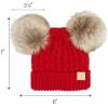 imageCC Kids Cable Knit Double Pom Beanie for Kids  Comfortable Soft Warm Children Youth Skully Hat with PomNatural Faux Fur Pom Red