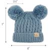 imageCC Kids Cable Knit Double Pom Beanie for Kids  Comfortable Soft Warm Children Youth Skully Hat with PomYarn Pom Denim