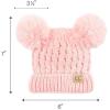 imageCC Kids Cable Knit Double Pom Beanie for Kids  Comfortable Soft Warm Children Youth Skully Hat with PomYarn Pom Pale Pink